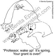 funny college cartoons university higher education field research bear hibernation professor teacher teach teaching grant application fund funding nataural history mammal mammology research cave cartoon 1331